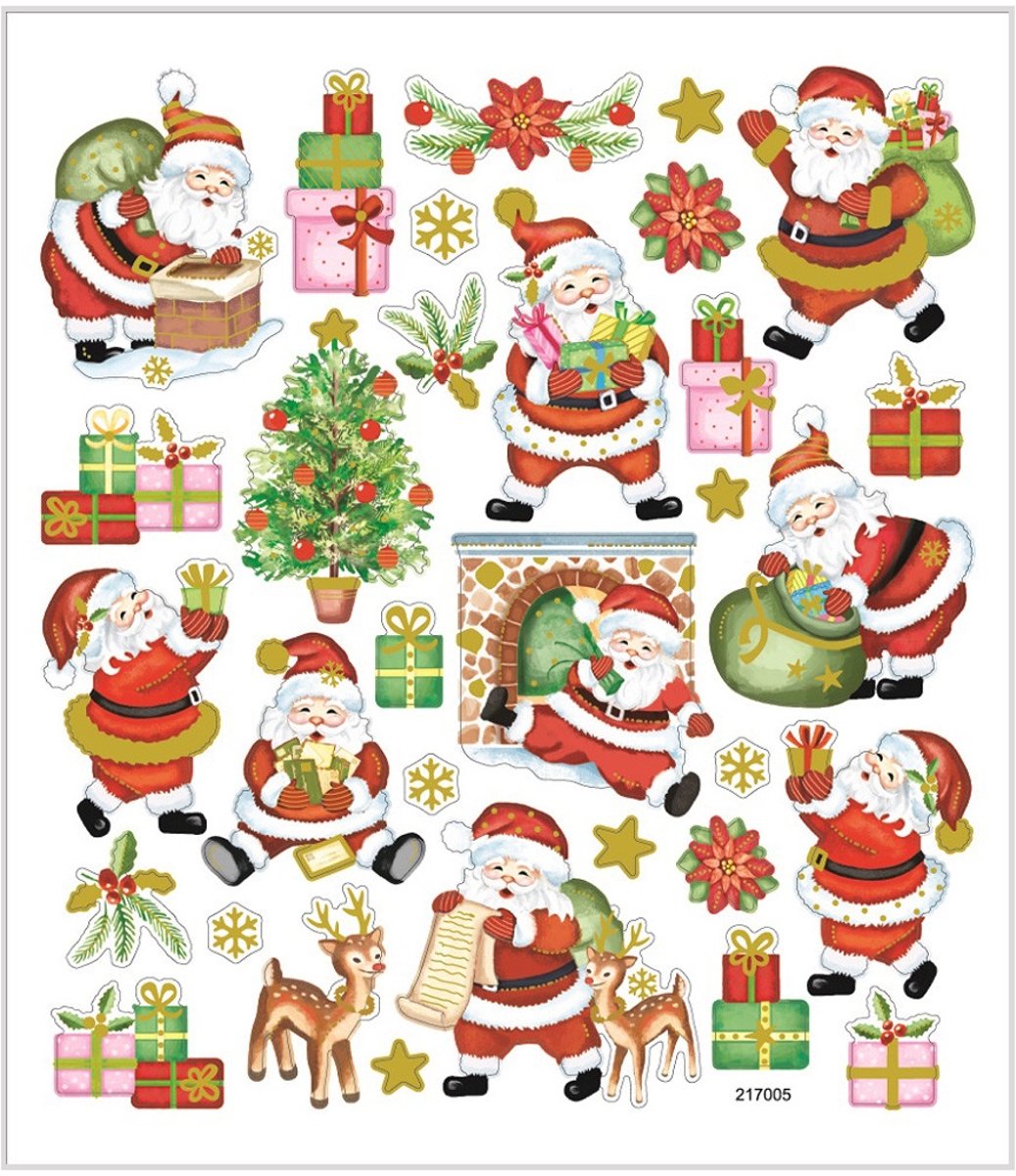 Stickers, vel 15x16,5 cm, circa 32 stuk, vrolijke kerstman, 1vel [HOB-29182]